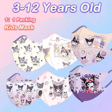 50 cái / 10 cái Khẩu trang trẻ em dòng 3D Kuromi, khẩu trang mỏ vịt trẻ em chất lượng cao, thích hợp cho trẻ từ 3-12 tuổi đeo, bảo vệ hiệu quả