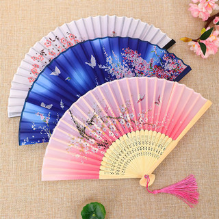 Quạt cổ phong xám sen xếp nhỏ gọn cầm tay quà tặng xinh xắn phong cách Trung Quốc vải lụa in hoa trang nhã ALINE