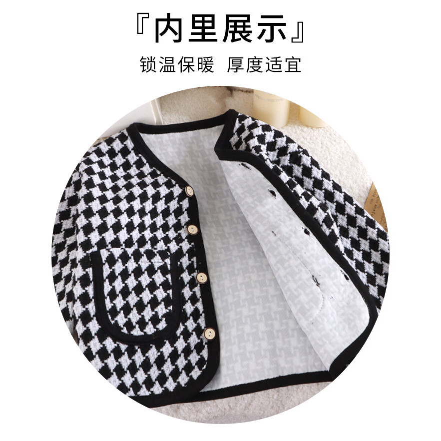 Phong Cách Mới Trẻ Em Houndstooth Áo Khoác Thu Xuân Bé Gái Tất Cả Trận Đấu Cardigan 90-150 Kích Thước VOEQ