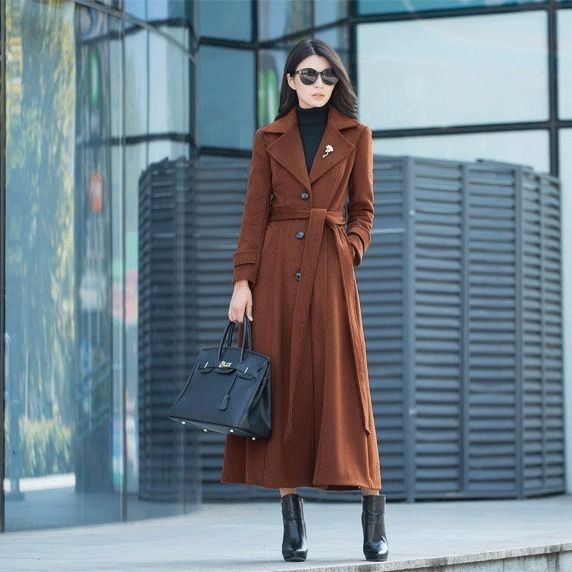 W Mùa Đông Phong Cách Mới-Áo Len Nữ Dày Len Áo Khoác Mỏng Hepburn Phong Cách Siêu Dài Over-the-Knee Áo Khoác Nữ Phổ Biến áo