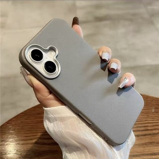 Ốp Điện Thoại Da Tối Giản Khung Máy Ảnh Kim Loại Sang Trọng Chất Lượng Cao Chống Sốc Ốp Lưng Điện Thoại iPhone 16 17 Pro Max 15 14 13 12 11 Pro Max