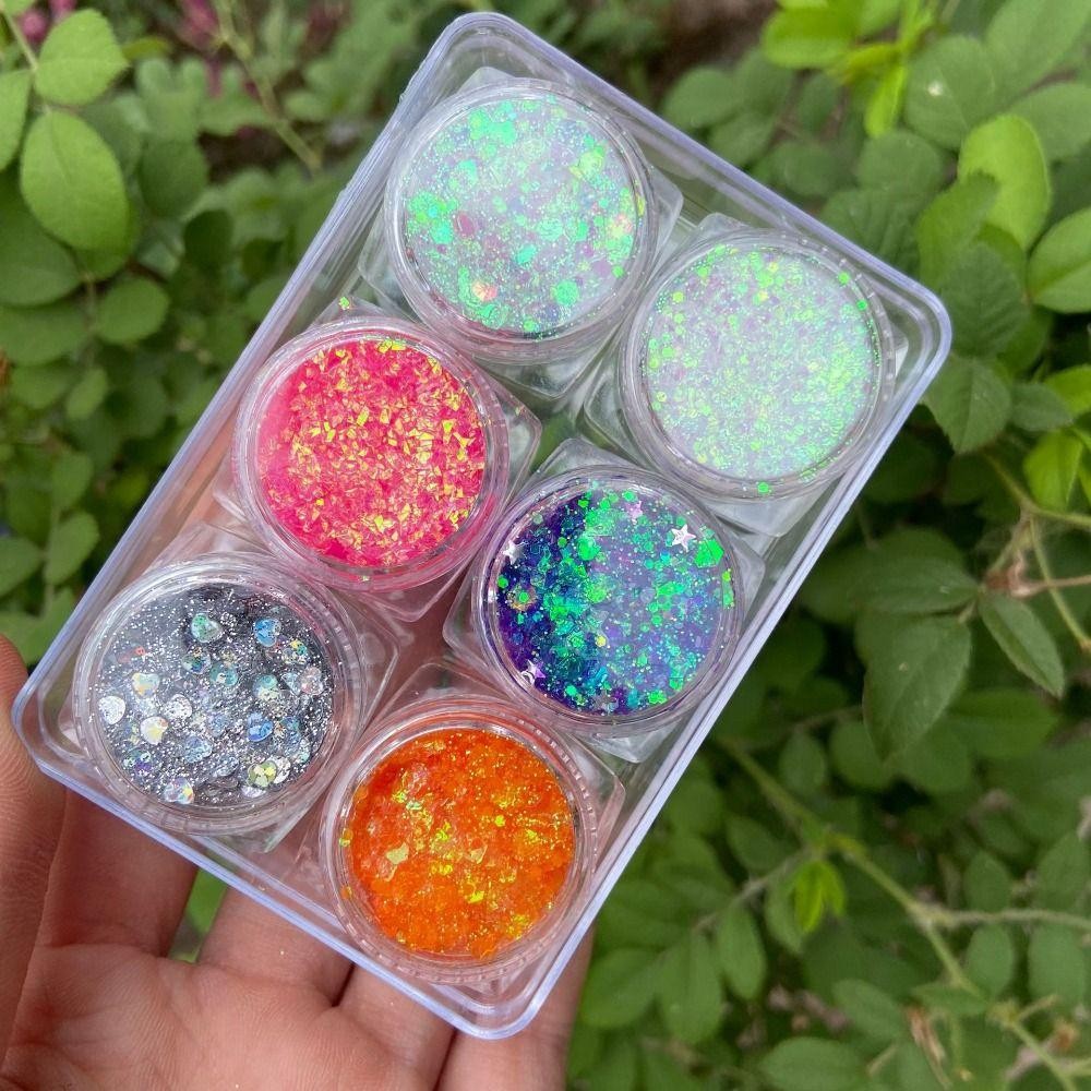 YOKEY 6 Cái / bộ Phấn Mắt Lấp Lánh Gel, Mặt Tóc Giai Đoạn Body Nail Glitter Gel, Dễ Thương Nhiều Màu Sắc Không Cần Keo Trang Điểm Lễ Hội