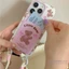 Ốp điện thoại mềm hình thỏ hồng + dây buộc hoạt hình cho iPhone 16 15 14 13 12 11 Pro Max X Xr Xs Max 7 8 Plus SE2020