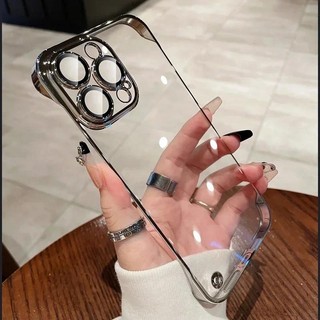 Ốp Điện Thoại Không Khung Mỏng Cho iPhone 16 15 14 7 8 Plus 13 12 11 Pro Max XS XR SE 3 Bảo Vệ Ống Kính Mạ Cạnh Trong Suốt ốp Lưng