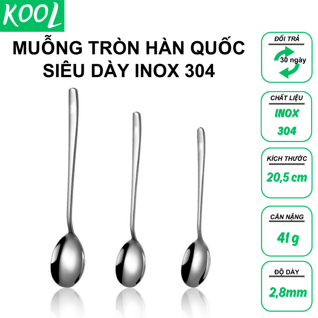 Muỗng ăn inox 304 cao cấp phong cách hàn quốc, Thìa ăn, Vá ăn, muôi KOOL - RB11306