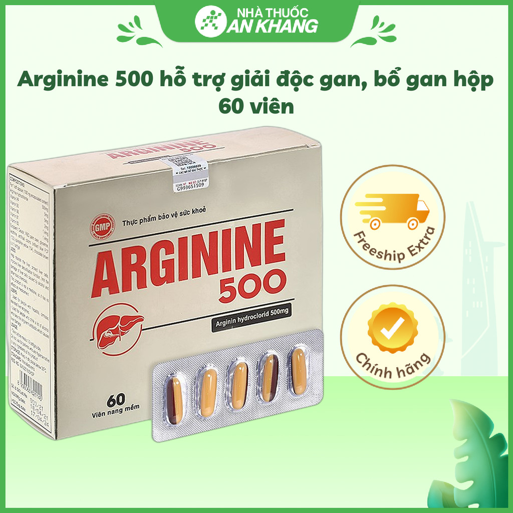 Arginine 500 hỗ trợ giải độc gan, bổ gan hộp 60 viên