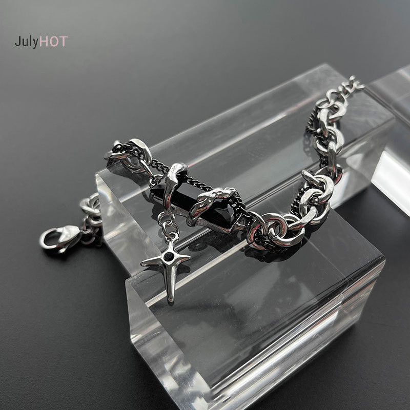 Julyhot Retro Đen Zircon Ngôi Sao Vòng Tay Nữ Nam Quà Tặng Xu Hướng Dây Xích Kim Loại Unisex Goth Trang Sức Cặp Đôi Mới Phụ Kiện Massivedeals