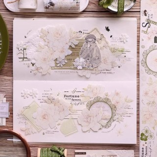 [Toàn bộ cuộn] Xiaobaijia Văn hóa Sáng tạo Tháng chín Ánh sáng Nhân vật Retro Nhân vật Hoa trơn Tem Sổ tay Băng Washi