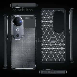 Ốp Điện Thoại Bằng Sợi Carbon Bọ Cánh Cứng Cho Vivo V40 Pro V40Pro V 40 VivoV40 5G 2024 Kinh Doanh Sang Trọng Vỏ Silicon TPU Mềm Chống Vân Tay Họa Tiết Mờ Ốp Lưng Chống Sốc