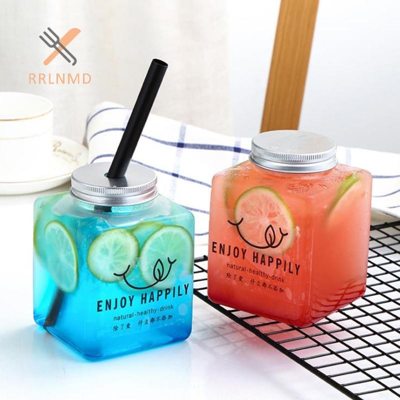 Rrlnmd > Chai nhựa PET 500ML Hộp đựng dùng một lần có nắp bạc cho nước ép MỚI