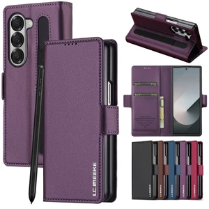 Thích Hợp Cho Samsung Z Fold 7 6 5 4 3 5G Ốp Điện Thoại Có Khe Cắm Bút Ví Galaxy Fold7 Da Từ Flip Casing Khe Cắm Thẻ
