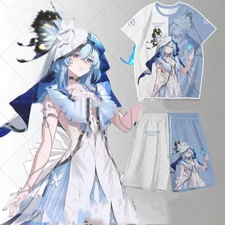 PS2 Gió hú Sóng The Shorekeeper Cosplay Vải Full Đồ Họa Mùa Hè Quần Short Quần Áo Anime Tay Ngắn Top SP2