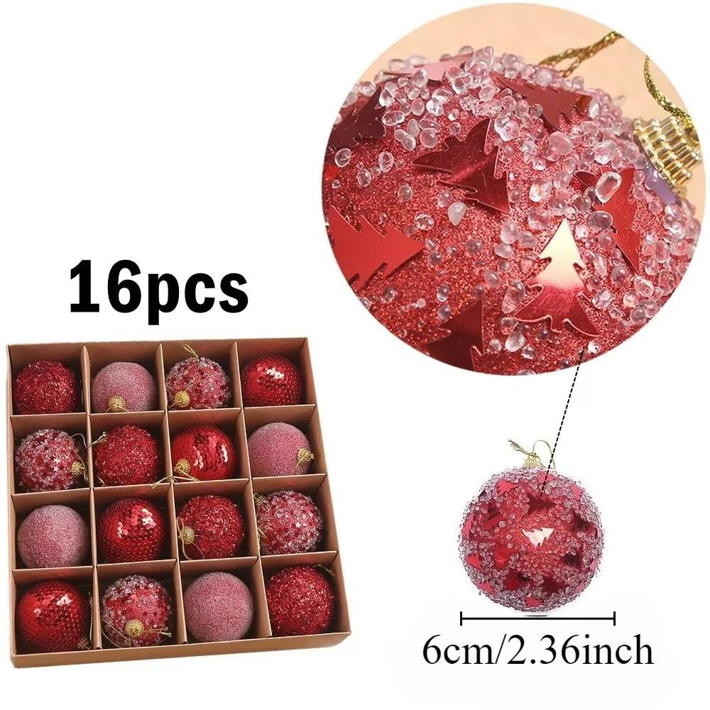 NORBORTO 16 Cái / hộp Bọt Bóng Thủ Công, Đỏ Champagne Vàng Giáng Sinh Bóng, 6CM Lấp Lánh Cây Giáng Sinh Treo Mặt Dây Chuyền Năm