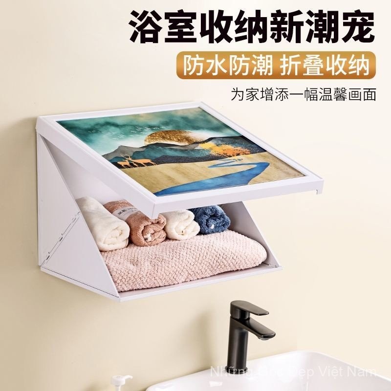 [Giảm Giá] Influencer Cùng Phong Cách Phòng Tắm Bức Tranh Tường Có Thể Gập Lại Tủ Bảo Quản Quần Áo Tắm Dụng Cụ Tiện Dụng Treo Tường Vệ Sinh Lắp Đặt Không Đục Lỗ Kệ Chống Thấm Nước