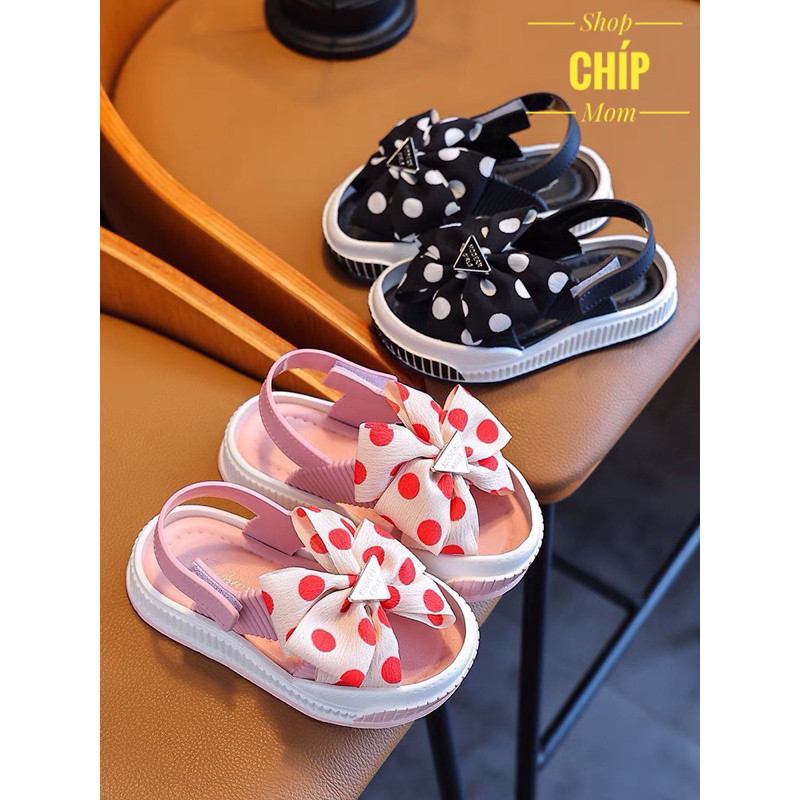 ( hàng sẵn sandal bé gái dép nhựa cho bé nơ lụa chấm bi điệu công chúa đi mưa đi biển mùa hè QC chống trươt êm chân 1305