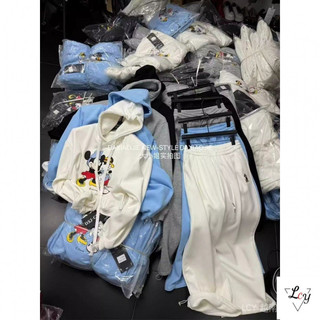 Trang phục thường ngày phong cách Hàn, cỡ lớn, thu đông 2026, dành cho nữ trẻ, phong cách Mickey, dáng rộng có mũ, lót nhung, quần ống rộng.