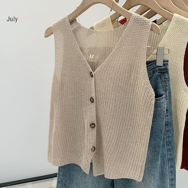 Áo Vest Cổ Chữ V Mùa Hè from Hàn Quốc, Made from Cotton và Lanh, Thiết Kế Màu Trơn Phù Hợp Thời Trang