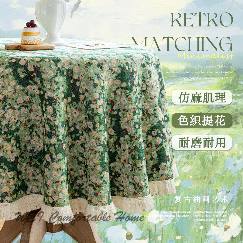 Khăn trải bàn ăn tròn vải retro, trang trí phòng khách, nhà hàng, khách sạn