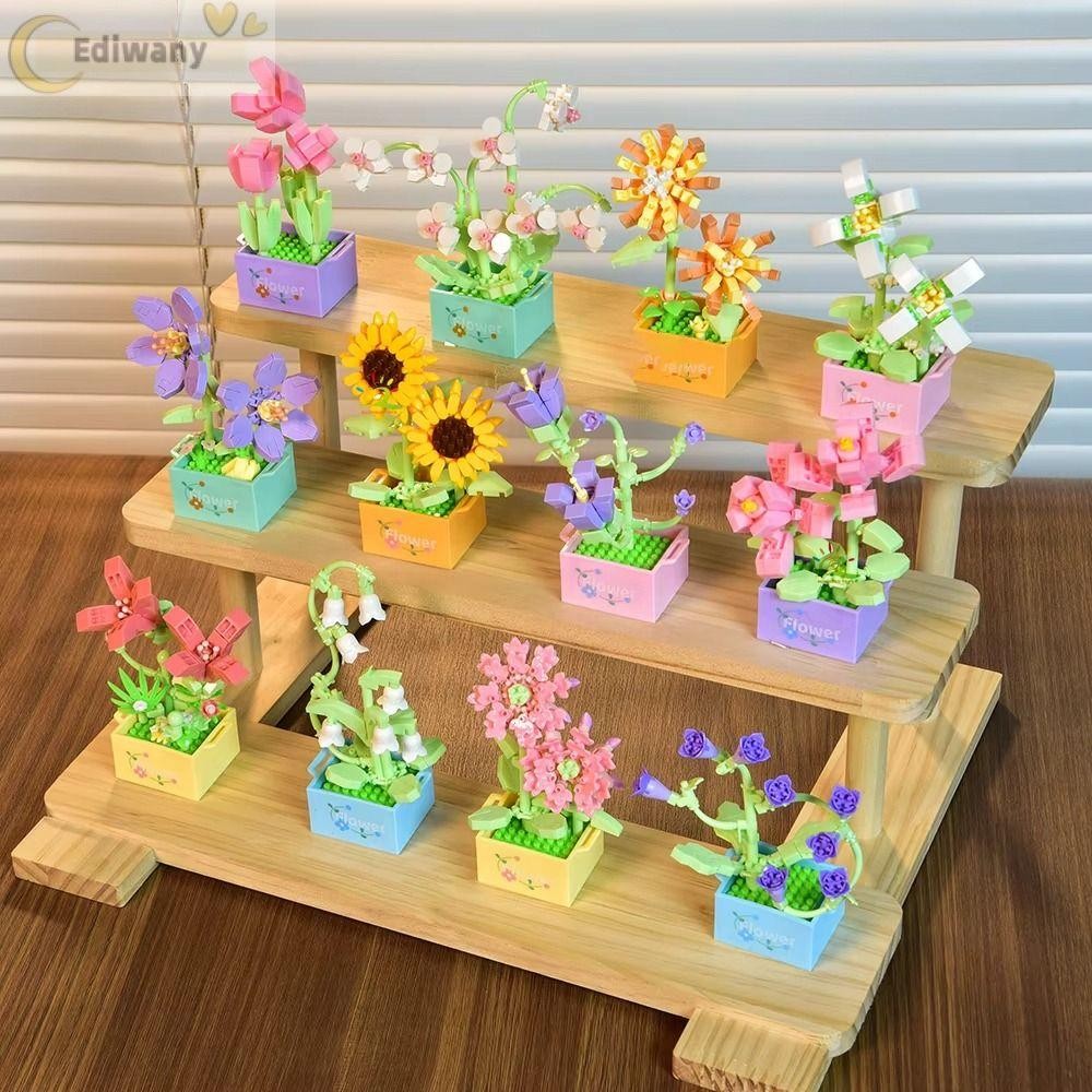 Khối xây dựng chậu hoa EDIWANY, Đồ chơi giáo dục DIY Mô hình chậu mọng nước, Gạch bé gái Đồ chơi trẻ em Bàn làm việc tại nhà Trang trí cây Bộ khối xây dựng mọng nước