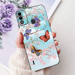 Dành Cho Vỏ ITEL A48 Hoa Cẩm Thạch Phổ Biến Bướm Silicon Mềm Màu Đen Bảo Vệ Điện Thoại Cho Itel A48 A 48 2020 Ốp Lưng