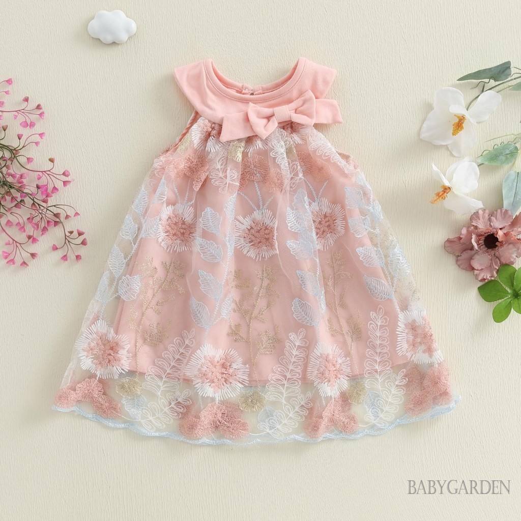 / / -Toddler Baby Girl Váy không tay mùa hè thêu hoa cổ tròn Váy chữ A