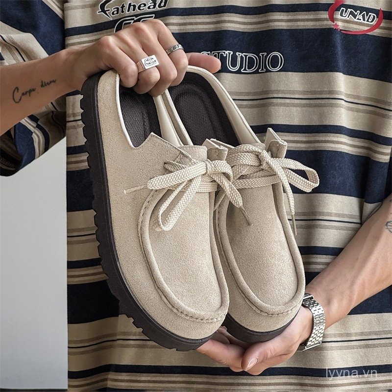 Nam Đế Dày Ngón Chân Một Chân Mùa Hè Mặc Ngoài Mới Retro Ren-Up Birkenstock Giày Nửa Trượt Kangaroo