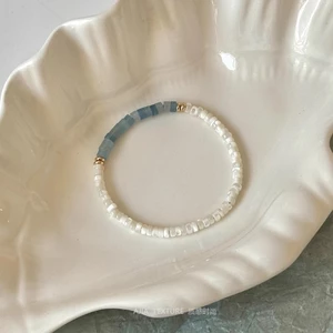 Vòng Tay Vỏ Bướm Aquamarine, Vỏ Bướm Trắng Tự Nhiên Co Giãn Niche Thiết Kế Ban Đầu Xếp Chồng Tinh Tế Phụ Kiện Đính Hạt