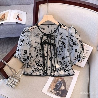 Châu Á Lấy Cảm Hứng Cho Nữ Áo Barong Hiện Đại Filipiniana Top 2025 Mới Phong Cách Trung Quốc Nhẹ Chống Nắng Áo Sơ Mi Nữ Mùa Hè Crop Top