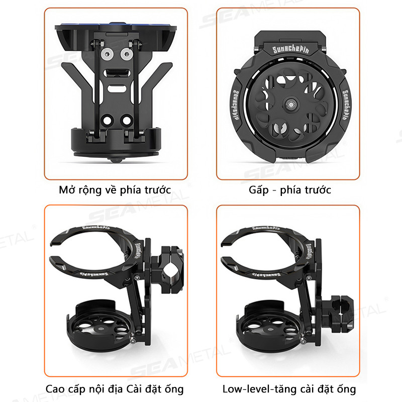 SEAMETAL Giá đỡ cốc bàn xoay xe máy có thể gập lại Vật liệu ABS Giá đỡ cốc nước Phụ kiện sửa đổi