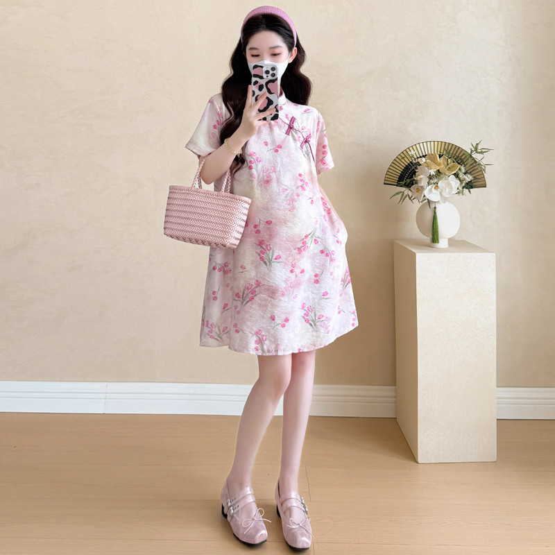 Trang phục bà bầu mùa hè Váy sườn xám dáng rộng thông thường