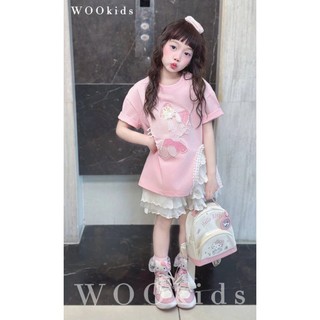 Áo Thun Bé Gái Họa Tiết Hello Kitty Đính Kim Tuyến – Áo Cotton Ngắn Tay Kèm Ren Ngọt Ngào