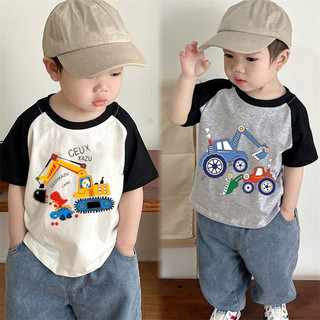 Mùa Hè Cotton Nguyên Chất Bé Trai Màu Sắc Tương Phản Áo Thun Tay Ngắn Trẻ Em Hoạt Hình In Hình Cho Bé Trung Nhỏ Trẻ Em Nửa Tay Top