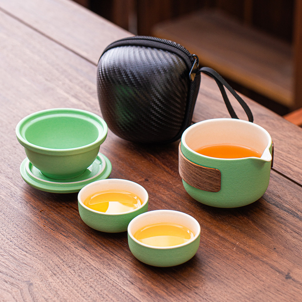 ✨Bộ trà du lịch di động Một nồi Hai cốc có túi Bộ trà Kung Fu giải trí