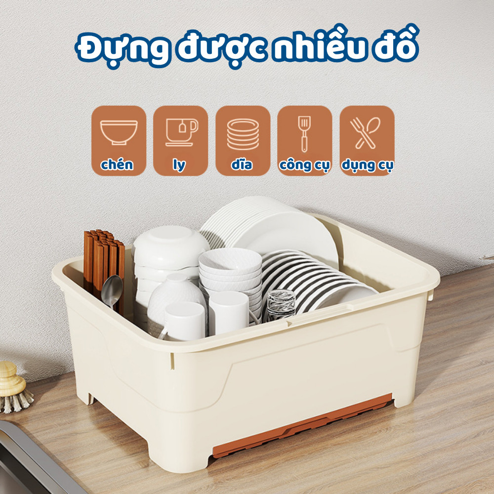 [SẴN] Hộp Đựng Chén Bát Có Nắp Đậy Kín Chống Bụi, Giá Úp Bát Đĩa Tích Hợp Khay Đựng Đũa Thông Minh