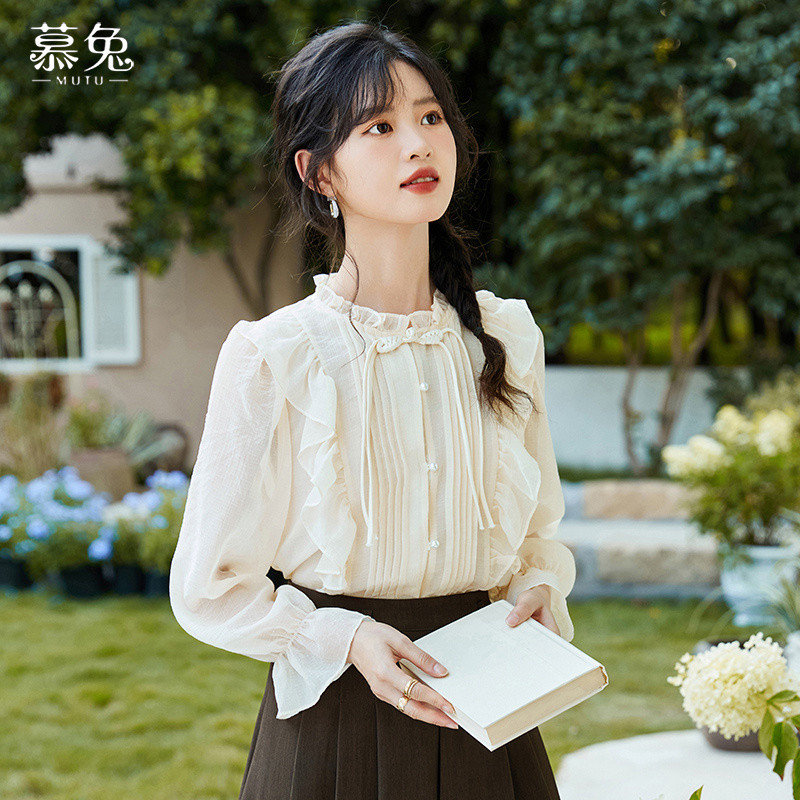Mutu Áo Sơ Mi Voan Xù Mùa Xuân, Phong Cách Trung Hoa, Nút Cổ Thanh Lịch