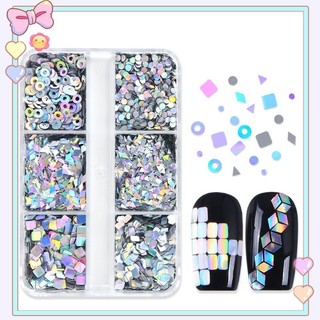 [beautifulhome] 6 Lưới Tăng Cường Móng Tay Laser Lấp Lánh Flash Họa Tiết Hình Học Trang Trí Móng Tay Charm DIY Dụng Cụ Làm Móng Tay [Làm Đẹp]