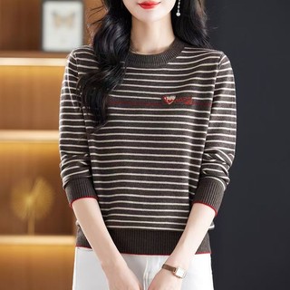 Áo dệt kim sọc dài tay cổ tròn dành cho nữ