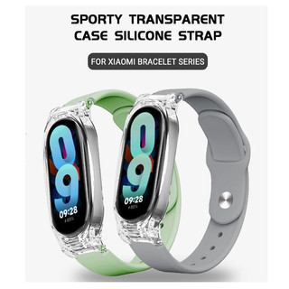 2in1 Dây Đeo Silicon Mềm + Ốp Lưng Cho Xiaomi Miband 10 / 9 / 8 NFC Phiên Bản Gốm Sứ Vòng Tay Thể Thao Bao Da Dây Đeo Tay Thay Thế
