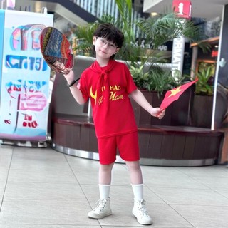Bộ quần áo VIỆT NAM cho bé 14-52kg tặng kèm Cờ và Khăn dành cho cả bé trai và bé gái. Chất liệu co dán, thấm hút mồ hôi.
