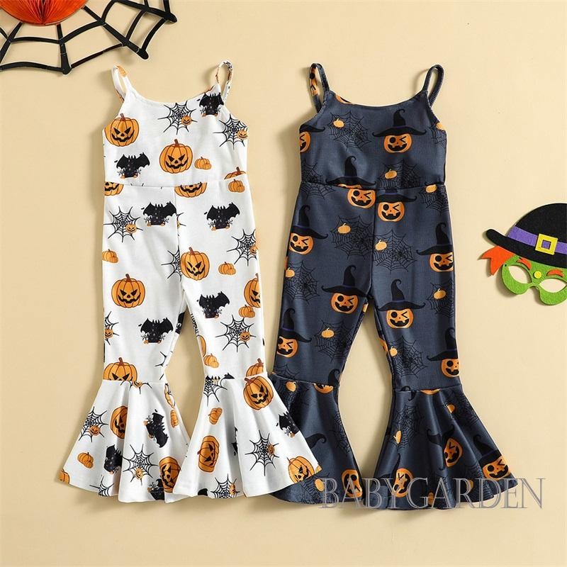 1-5 tuổi Halloween Tập Đi Bé Gái Áo liền quần Không Tay Spaghetti Dây Cao Cấp Một Mảnh Viền loe Body