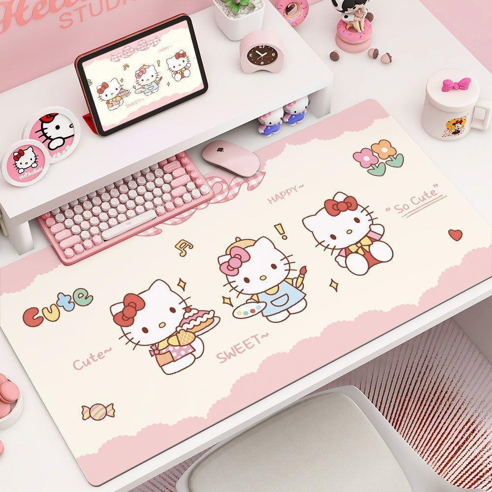 Miếng Lót Chuột Kitty Dễ Thương - Dày 3mm Chống Trơn Trượt, Thiết Kế Mèo Hoạt Hình Cho Bàn Làm Việc Bé Gái, Nhiều Kích Cỡ Tùy Chọn