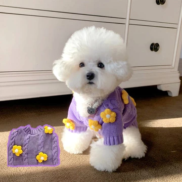 Mùa Đông Thú Cưng Chó Con Quần Áo Hoa Áo Chó Dệt Kim Mèo Áo Len Ấm Chó Nhảy Màu Tím Mèo Vest Dễ Thương Chihuahua Pomeranian Quần Áo