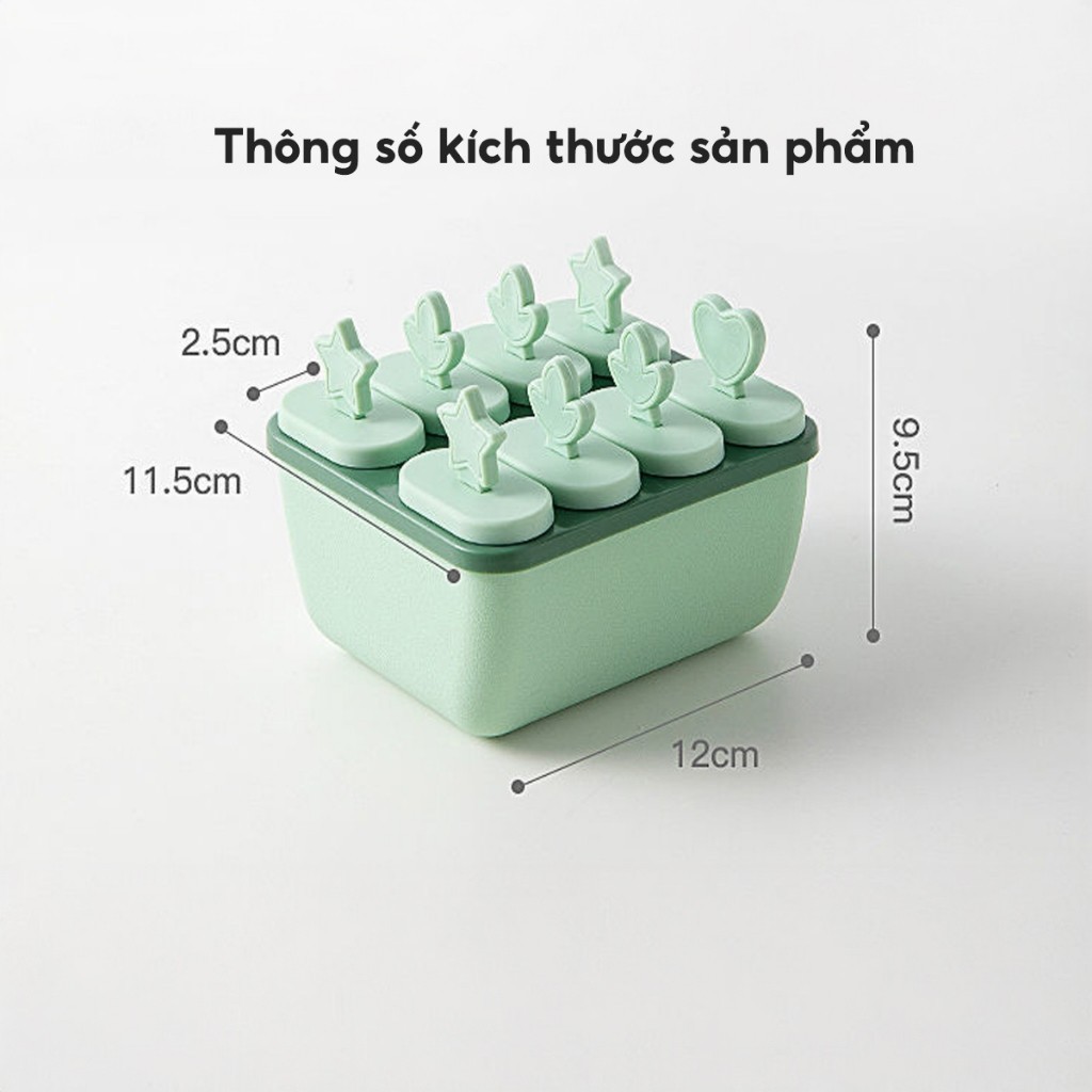 Khuôn Làm Kem 8 Ngăn Nhựa PP An Toàn Sức Khoẻ Khay Làm Kem Que Thạch Hoa Quả Dễ Sử Dụng