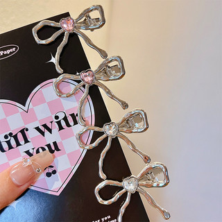 Bộ kẹp tóc barrette bạc giả kim cương nơ, phong cách Hàn Quốc ngọt ngào cho cô gái