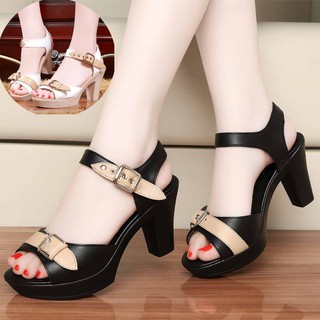 Sandal Nữ Cao Gót Quai Hậu Mũi Tròn Phối Màu Trẻ Trung, Dép Cao Gót Nữ Sang Trọng - Mã CG360