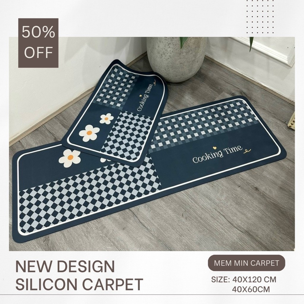 (TH63) Thảm Bếp Silicon Hàng Loại 1 Dày Và Mịn Thấm Hút Tốt, Mặt Đáy Chống trơn, chống trượt tốt - MemMinCarpet