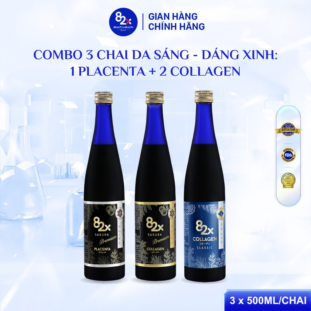 Ảnh Combo 3 Chai Nước Uống 82X Gồm Collagen + Sakura Collagen + Sakura Placenta Giảm Nám Tàn Nhang 500ml/chai 2