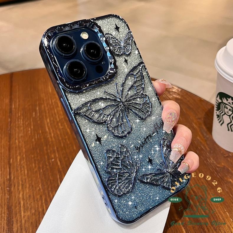 Mạ 3D Bướm Lấp Lánh Vỏ Điện Thoại Lỏng iphone15 Pro Max 14 13 12 11 Vỏ Cho iPhone Vỏ TPU Silicon Mềm Vỏ Chống Sốc