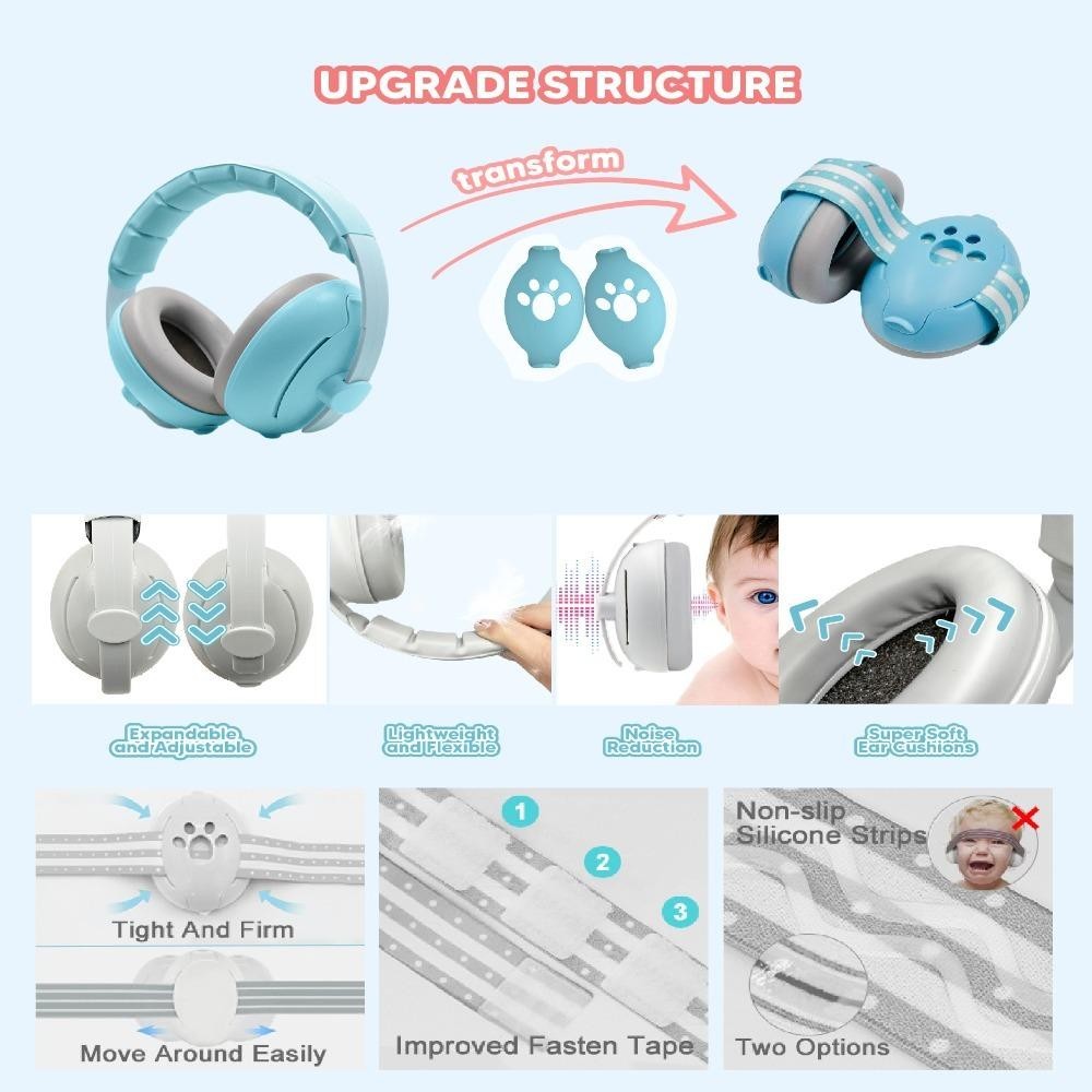 Tai nghe khử tiếng ồn cho bé HAPPYNOOK, Tai nghe bảo vệ tai cho bé có thể điều chỉnh cải thiện giấc ngủ, Thiết kế chuyển đổi 2 trong 1 di động Giảm tiếng ồn