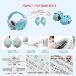 Tai nghe khử tiếng ồn cho bé RATTANCO, cải thiện giấc ngủ Tai nghe bảo vệ tai cho bé, Thiết kế chuyển đổi bền bỉ di động Giảm tiếng ồn